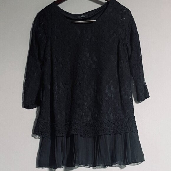 Alfani Black Lace and Crochet Tunic Open Black Boho XS - Picture 1 of 7